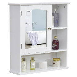kleankin Gabinete de banheiro com grande espelho com prateleira ajustável interna e prateleiras abertas 60x18x63 cm Branco