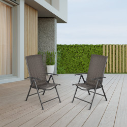 Outsunny Conjunto de 2 cadeiras dobráveis ​​de vime para jardim com encosto alto e ajustável 7 posições para terraço 57x67.5x104 cm Cinza