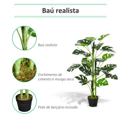 Outsunny Monstera Planta Artificial com Vaso Árvore Tropical Sintética com 21 Folhas Ø16x100 cm Verde