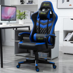 Vinsetto Cadeira ergonômica gaming de escritório Altura ajustável Reclinável Rotativo azul