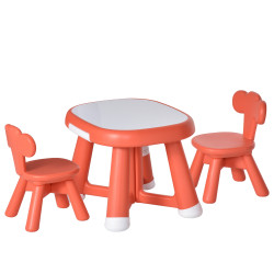 HOMCOM Conjunto de Mesa Infantil e 2 Cadeiras com Quadro Branco Multifuncional para Crianças acima de 12 Meses 64,4x52x45,6 cm Vermelho Coral