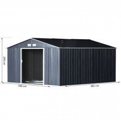 Outsunny Abrigo de jardim e de armazenamento para ferramentas com porta deslizante dupla aço galvanizado 340x382x200 cm cinza