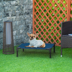 PawHut Cama para Animais de Estimação Cama Elevada para Cães Gatos Portátil Tecido Transpirável para Exterior Interior 64x46x18cm Azul