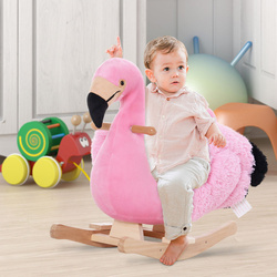 HOMCOM Cavalo de balanço flamingo com cinto de segurança Gangorra de bebê Brinquedo de pelúcia para crianças acima de 18 meses 60x33x52cm