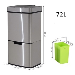 HOMCOM Lixeira automática do sensor da abertura da lata de lixo para o quarto 72L da cozinha de aço inoxidável