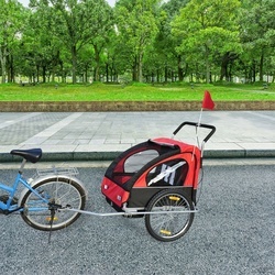 HomCom Reboque de Bicicleta para Crianças 2 Lugares e Carro de Empurrar para Correr- Vermelho 122 x 90 x 106 cm