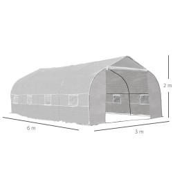 Outsunny Estufa de jardim tipo túnel com 8 janelas respiráveis ​​e porta de enrolar com zíper de aço 600x300x200 cm Branco