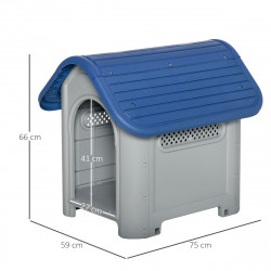 PawHut Casa para cães pequenos e mini para uso interno e externo com respiradouros 59x75x66 cm Azul e cinza