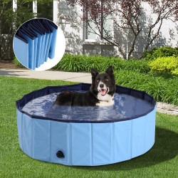 PawHut Piscina ou Banheira para Cães e Gatos Azul PVC Φ 100 x 30 cm