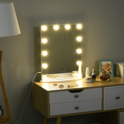 HOMCOM Espelho de maquiagem de Luzes LED Ajustável controle Tátil 41.5x13.5x51 Branco