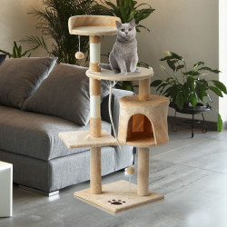 PawHut® Árvore de gato com plataformas Cabines Bolas de jogo bege 40x40x114cm