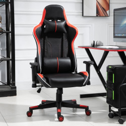 Vinsetto Cadeira gaming para escritório reclinável ajustável em altura com apoio lombar e encosto de cabeça, vermelho 72 x 54 x (126-136) cm