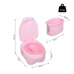HOMCOM Toalete infantil Mictório removível com forma de hipopótamo com alças Toalete rosa 40x30x23 cm