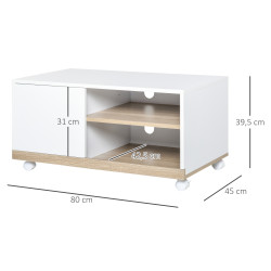HOMCOM Gabinete de TV Mesa de sala de estar moderna para TV de 42 polegadas com 4 rodas prateleira ajustável 80x45x39.5 cm Branco