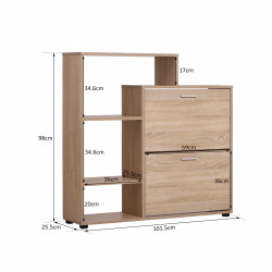 HOMCOM Sapateiro de madeira com prateleiras armário para entrada sapatos corredor sapato organizador multifuncional sapato armário de armazenamento 101.5x25.5x98cm