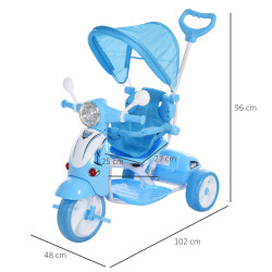 HOMCOM Triciclo para crianças acima de 3 anos, dobrável com luz e música 102x48x96 cm Azul
