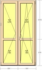 Porta balcone 2 ante Rehau, 1200 x 2200, colore legno non standard