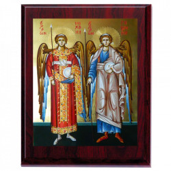 Sfinții Mihail și Gavril -Icoana metal pe lemn 20x25 cm