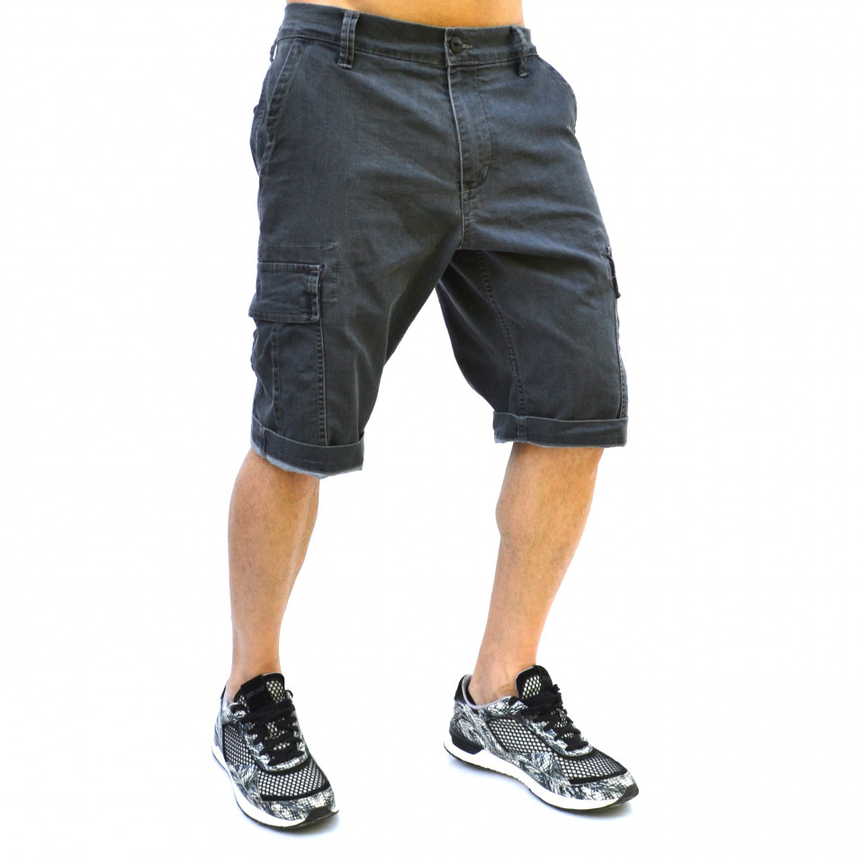 MENS DENIM CARGO SHORTS GREY