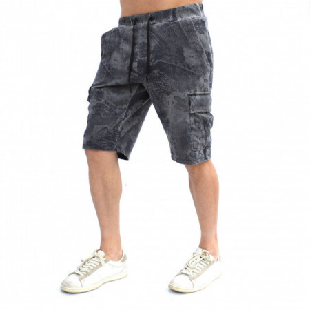 MENS GREY OIL DYE CARGO SHORTS WITH BLACK PRINT