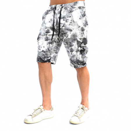 MENS WHITE CARGO SHORTS WITH BLACK PRINT