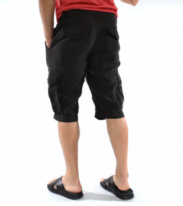 PANTALONI SCURȚI DIN IN NEGRU CARGO PENTRU BĂRBAȚI