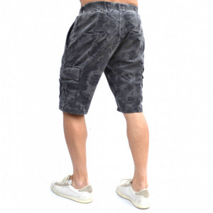 MENS GREY OIL DYE CARGO SHORTS WITH BLACK PRINT