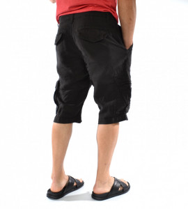 PANTALONI SCURȚI DIN IN NEGRU CARGO PENTRU BĂRBAȚI