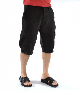 PANTALONI SCURȚI DIN IN NEGRU CARGO PENTRU BĂRBAȚI