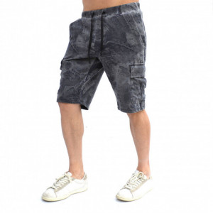 PANTALONI SCURȚI DIN TRICOT GRI PRINT CARGO PENTRU BĂRBAȚI CU BUZUNARI LATERALI