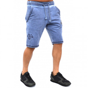 Herren Jogginghose Shorts mit Wascheffekt Rugby StyleMENS EMBROIDERED BLUE OIL DYE RUGBY SWEAT SHORTS