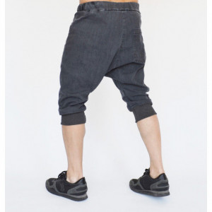 Men's denim drop crotch shorts front pockets
