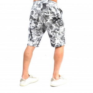 MENS WHITE CARGO SHORTS WITH BLACK PRINT