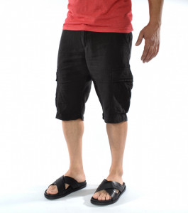 PANTALONI SCURȚI DIN IN NEGRU CARGO PENTRU BĂRBAȚI