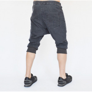 Men's denim drop crotch shorts front pockets