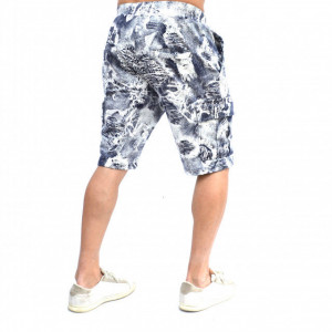MENS WHITE CARGO SHORTS WITH BLUE PRINT