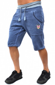 МЪЖКИ КЪСИ ПАНТАЛОНИ RELIO BLUE OIL DYE SHORTS С ИЗБЕЛВАНЕ ПО ШЕВОВЕТЕ