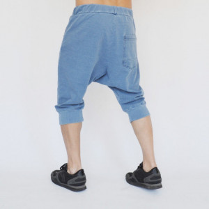 Men's blue denim joggers drop crotch shorts