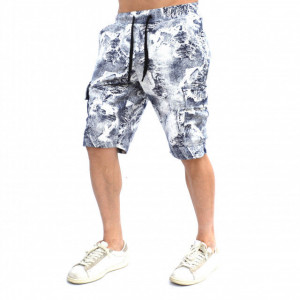 MENS WHITE CARGO SHORTS WITH BLUE PRINT