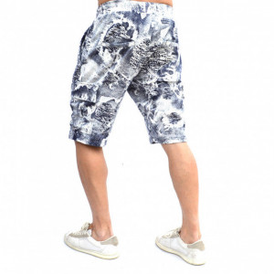 MENS WHITE CARGO SHORTS WITH BLUE PRINT