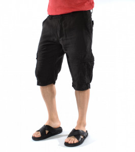 PANTALONI SCURȚI DIN IN NEGRU CARGO PENTRU BĂRBAȚI