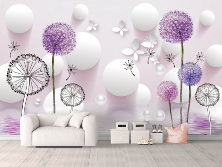 Fototapet 3D, Flori purpurii pe un fundal abstract