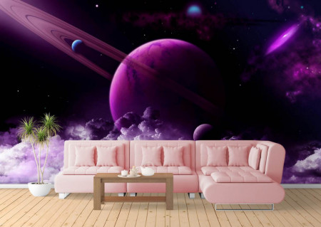 Fototapet Astronomie, Saturn în culori violete