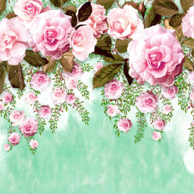 Fototapet, Un trandafir roz pe un fundal verde