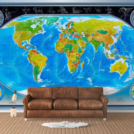 Fototapet, Harta lumii sub formă de sferă pe fundal gri