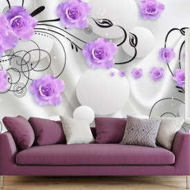 Fototapet 3D, Flori violet pe un fundal alb