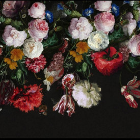 Fototapet, Un buchet de flori multicolore pe un fundal negru