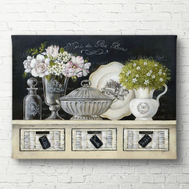 Poster, Vaze cu flori pe un sertar alb
