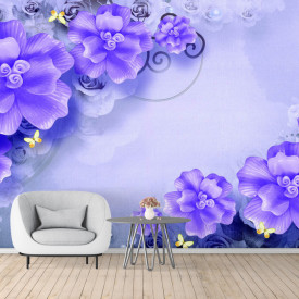 Fototapet 3D, Flori purpurii pe un fundal albastru