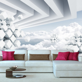 Fototapet 3D, Model abstract cu forme geometrice și nori